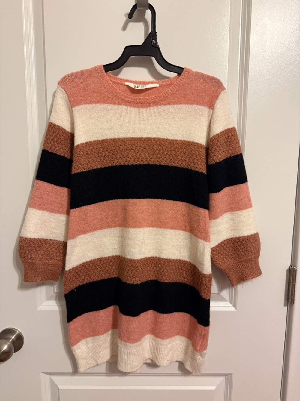 H&M Striped Crewneck Sweater Dress - Pink, Cream & Black